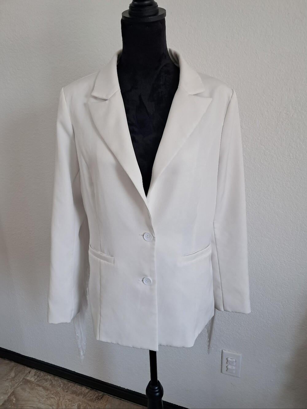 Southern Fried Chics Women's Lg Blazer Jacket White Fringe Sleeves Western